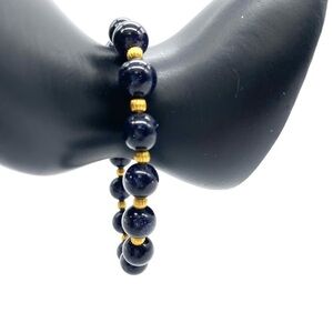 Lapis Lazuli with Gold tone accents Stretch Bracelet